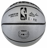 Magic Johnson & Larry Bird Signed Silver Wilson Basketball w/ Case BAS Witnessed