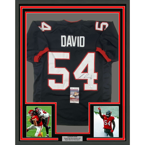 FRAMED Autographed/Signed LAVONTE DAVID 33x42 Tampa Bay Black Jersey JSA COA