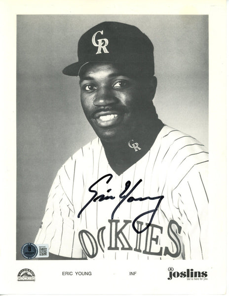 Eric Young Autographed/Signed Colorado Rockies 8x10 Photo BAS 45117