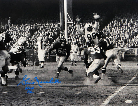 Gino Marchetti Autographed 16x20 B&W Blocking Pass Photo- JSA W Authenticate