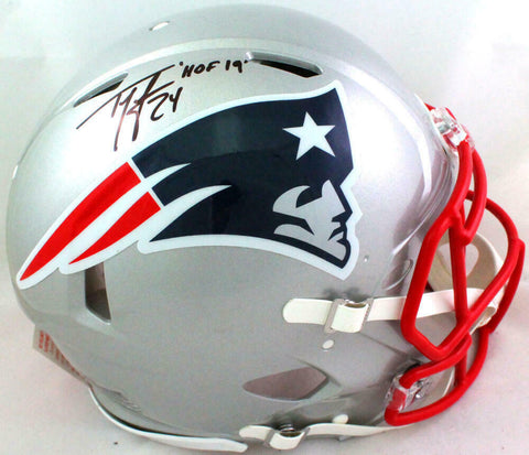 Ty Law Autographed NE Patriots Authentic FS Speed Helmet w/ HOF- Beckett W*Black