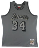 Lakers Shaquille O'Neal Signed Charcoal Grey M&N HWC Swingman Jersey BAS Witness