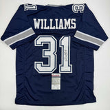 Autographed/Signed Roy Williams Dallas Blue Football Jersey JSA COA