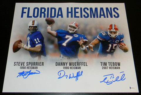 TIM TEBOW STEVE SPURRIER DANNY WUERFFEL AUTOGRAPHED FLORIDA GATORS 16x20 PHOTO