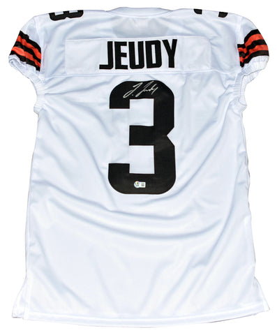 JERRY JEUDY SIGNED CLEVELAND BROWNS #3 WHITE GAME CUT JERSEY BECKETT