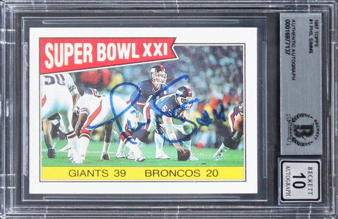 Giants Phil Simms Authentic Signed 1987 Topps #1 Card Auto Graded 10! BAS Slab