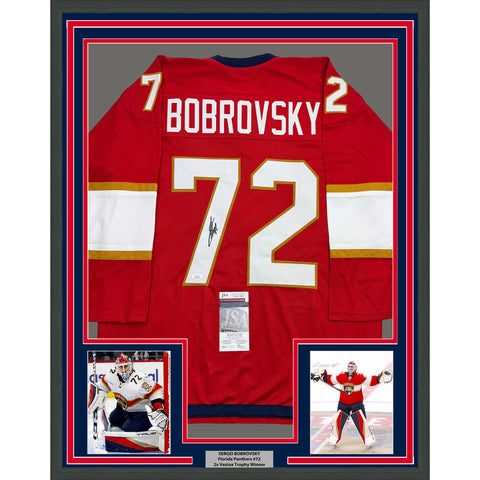 Framed Autographed/Signed Sergei Bobrovsky 35x39 Florida Red Jersey JSA COA