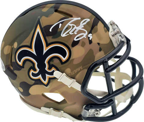 DREW BREES AUTOGRAPHED NEW ORLEANS SAINTS CAMO SPEED MINI HELMET BECKETT 185740