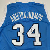 Autographed/Signed Giannis Antetokounmpo Greece Blue Basketball Jersey JSA COA