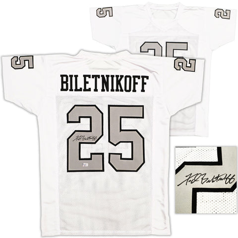 OAKLAND RAIDERS FRED BILETNIKOFF AUTOGRAPHED WHITE JERSEY BECKETT WITNESS 232609