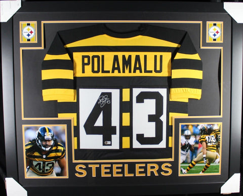 TROY POLAMALU (Steelers bumblebee SKYLINE) Signed Auto Framed Jersey Beckett