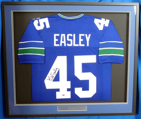 SEAHAWKS KENNY EASLEY AUTOGRAPHED SIGNED FRAMED BLUE JERSEY MCS HOLO 177855