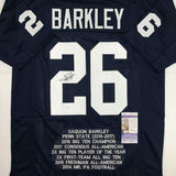 Autographed/Signed Saquon Barkley Penn State Blue Stat College Jersey JSA COA