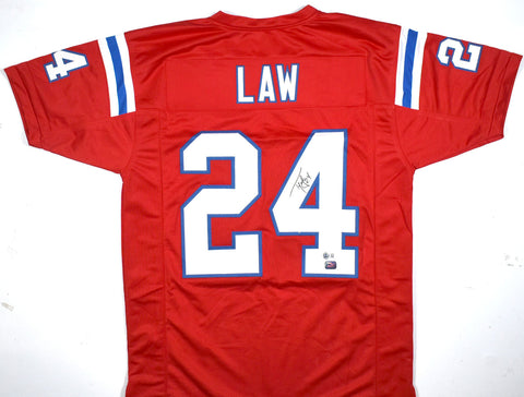 Ty Law Autographed Red Pro Style Jersey - Beckett W Hologram *Black *Up