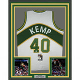 FRAMED Autographed/Signed SHAWN KEMP 33x42 Seattle White Jersey JSA COA Auto