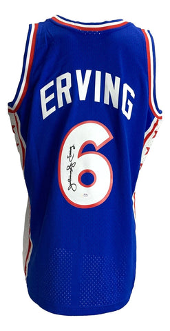 Julius Dr. J Erving Signed 76ers Blue M&N Hardwood Classics Swingman Jersey PSA