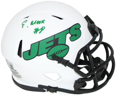 Elijah Moore Autographed New York Jets Lunar Mini Helmet Beckett BAS 34069