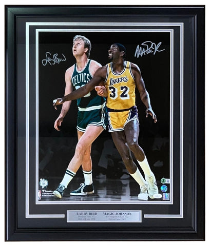 Larry Bird Magic Johnson Signed Framed 16x20 Boston Celtics Lakers Photo JSA+BAS