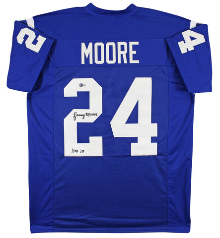 Lenny Moore "HOF 75" Authentic Signed Blue Pro Style Jersey BAS Witnessed 2