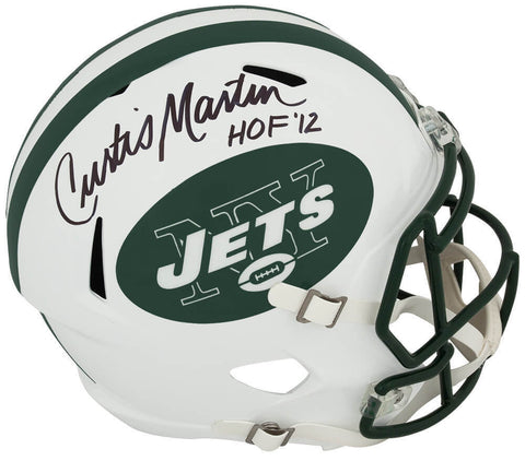 Curtis Martin Signed Jets White T/B Riddell F/S Speed Rep Helmet w/HOF (SS COA)