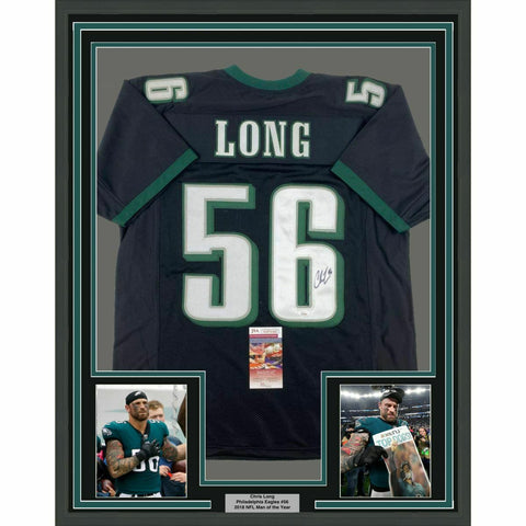 FRAMED Autographed/Signed CHRIS LONG 33x42 Philadelphia Black Jersey JSA COA