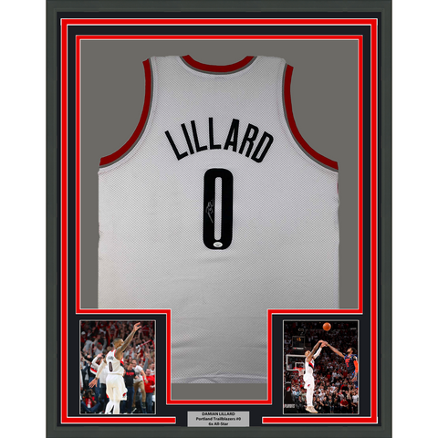 Framed Autographed/Signed Damian Lillard 33x42 Portland White Jersey JSA COA