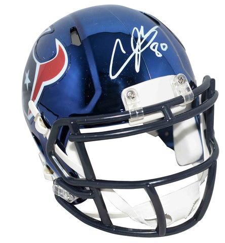 ANDRE JOHNSON AUTOGRAPHED HOUSTON TEXANS CHROME SPEED MINI HELMET JSA