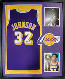 FRAMED L.A. LAKERS MAGIC JOHNSON AUTOGRAPHED SIGNED JERSEY LEAF COA