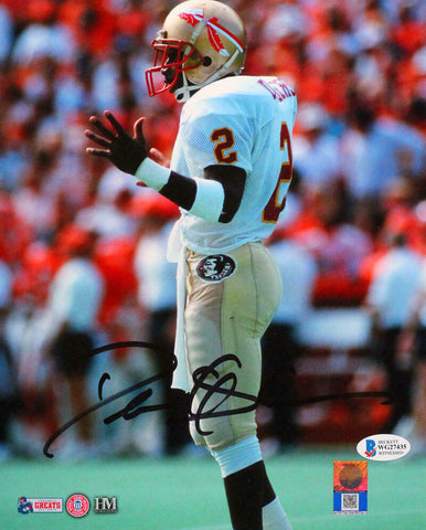 Deion Sanders Signed FSU Seminoles 8x10 White Jersey HM Photo - Beckett W Auth