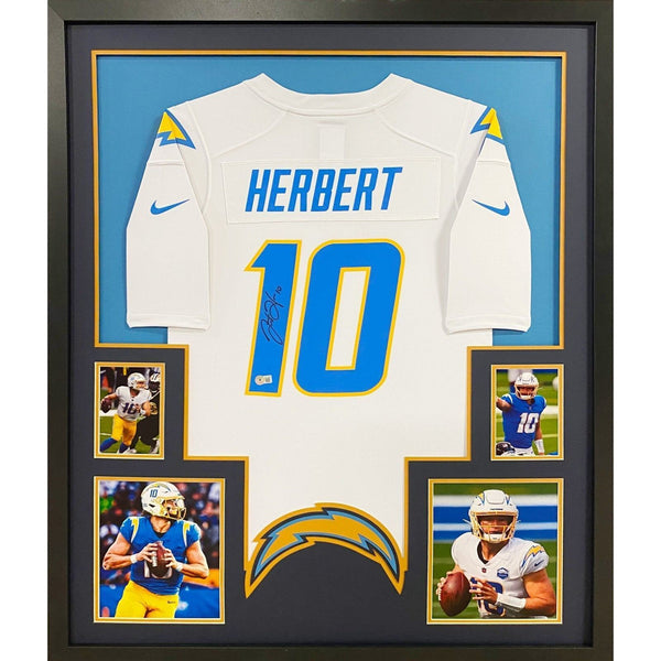 Justin Herbert Autographed Signed Framed White LA Chargers L.A. Jersey BECKETT