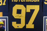 AIDEN HUTCHINSON (Michigan blue SKYLINE) Signed Autograph Framed Jersey Beckett