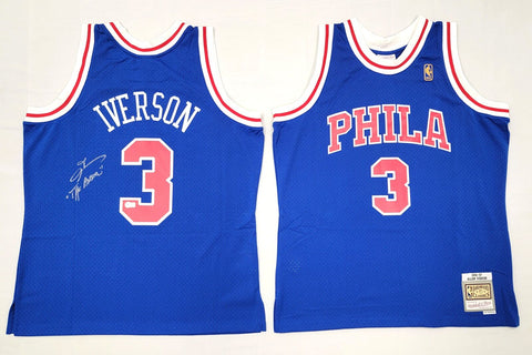 Allen Iverson Signed 76ers M&N Blue 1996-97 Swingman Jersey W/ The Answer BAS #9