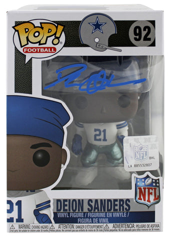 Cowboys Deion Sanders Signed Funko Pop Vinyl Figure w/ Blue Sig BAS Witnessed