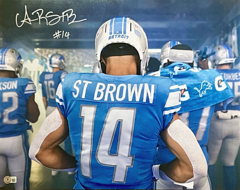 AMON-RA ST BROWN AUTOGRAPHED SIGNED DETROIT LIONS TUNNEL 16x20 PHOTO BECKETT