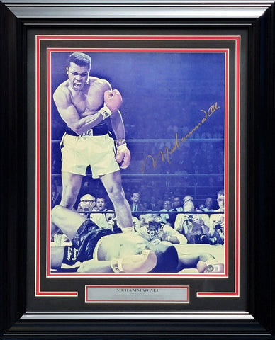 Muhammad Ali Autographed Framed 14x18 Photo Vintage Over Liston Beckett AB89271