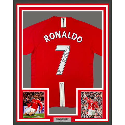 Framed Autographed/Signed Cristiano Ronaldo 33x42 Red 2008 Jersey BAS COA/LOA