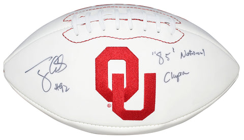 TONY CASILLAS AUTOGRAPHED OKLAHOMA SOONERS WHITE LOGO FOOTBALL JSA W/ 85 CHAMPS