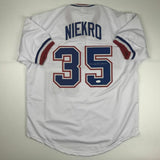 Autographed/Signed PHIL NIEKRO Atlanta White Baseball Jersey JSA COA Holo Only