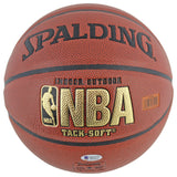 Lakers Magic Johnson Authentic Signed in Gold Spalding Brown Basketball BAS