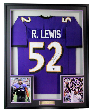 Ray Lewis Autographed Framed Purple Baltimore Ravens Jersey Beckett 186115