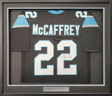 PANTHERS CHRISTIAN MCCAFFREY AUTOGRAPHED FRAMED BLACK JERSEY BECKETT 191183