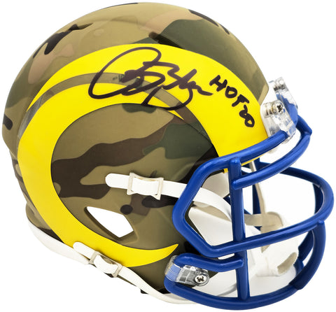 ISAAC BRUCE AUTOGRAPHED RAMS CAMO SPEED MINI HELMET HOF 20 BECKETT 230120