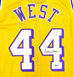 LOS ANGELES LAKERS JERRY WEST AUTOGRAPHED YELLOW JERSEY BECKETT BAS 234693