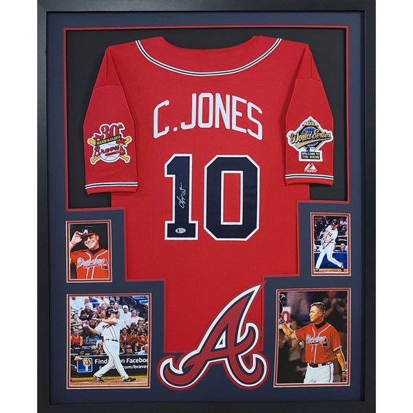 Chipper Jones Autographed Signed Framed Red Atlanta Braves Jersey BECKETT