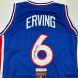 Autographed/Signed Julius Erving Dr. J Philadelphia Blue Jersey JSA COA