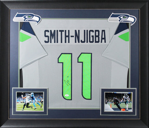 Jaxon Smith-Njigba Authentic Signed Grey Pro Style Framed Jersey Autographed JSA