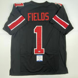 Autographed/Signed JUSTIN FIELDS Ohio State Black College Jersey Beckett BAS COA