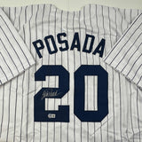 Autographed/Signed Jorge Posada New York Pinstripe Jersey Beckett BAS COA