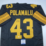 Autographed/Signed TROY POLAMALU Pittsburgh Color Rush Football Jersey BAS COA