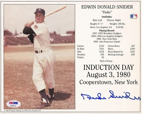 Duke Snider Signed Brooklyn Dodgers 8x10 Career Stat HOF Photo (PSA COA)